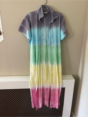 Multi-Color Ombre Button-Front Cover Up Dress